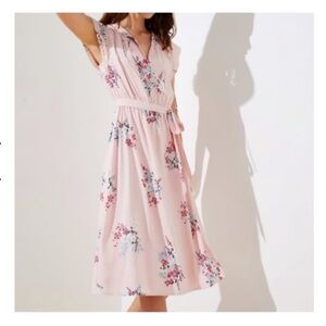 LOFT Blush Banquet Floral Midi Dress XS